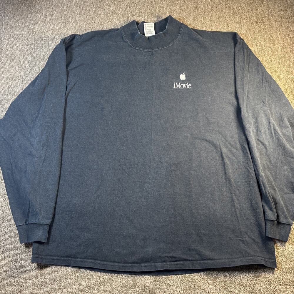 VTG 90s Apple iMovie Long Sleeve Shirt Team Member 2XL Black 26x29